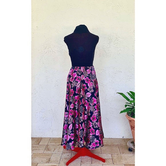 ThePrincessesArmoire Dresses & Skirts - Boutique Pink & Black Satin Hibiscus Tropical Maxi Skirt